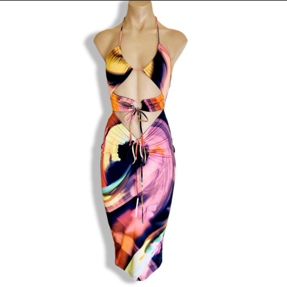 White Fox Boutique Multicolor Halter Midi Dress